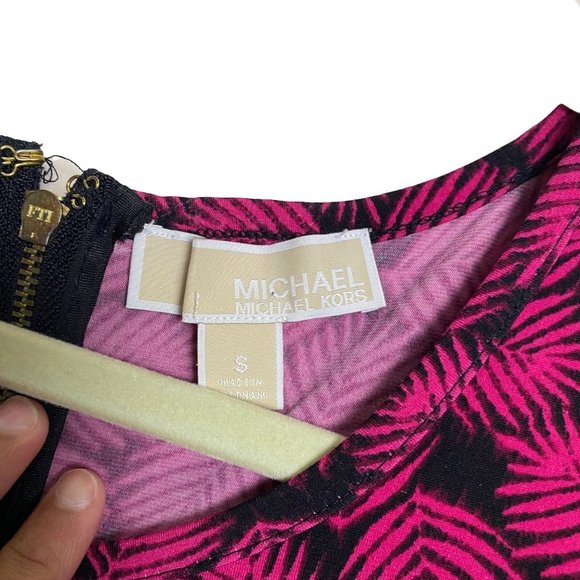 Michael Michael Kors Women Small Hot Pink Leaf Print Dress Exposed Back Zipper - Picture 6 of 6